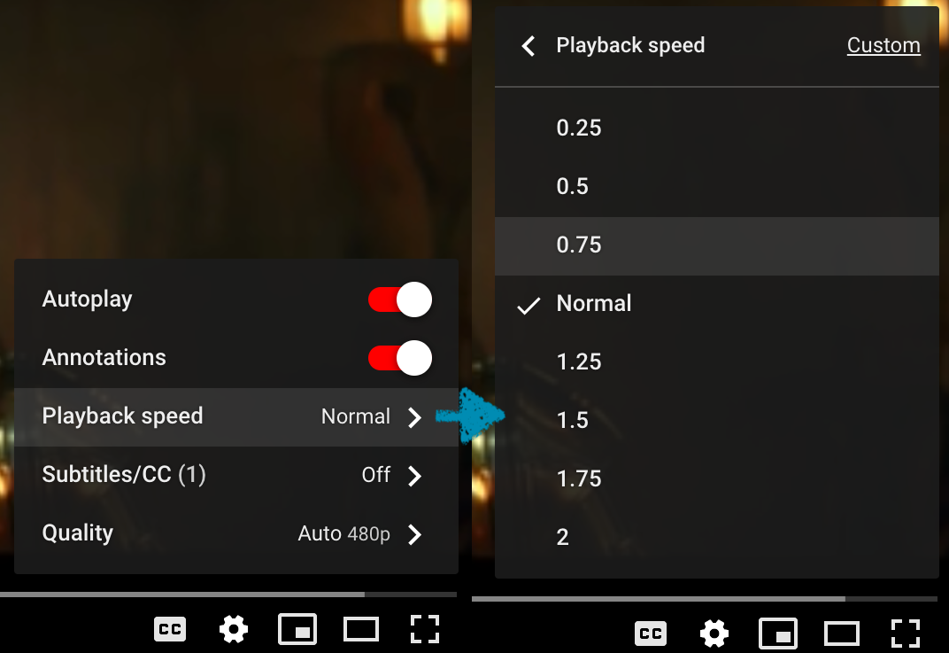 Choose the necessary playback speed on YouTube for slow motion