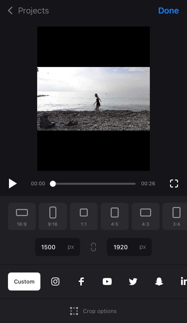 Adjust resolution in Clideo's square app