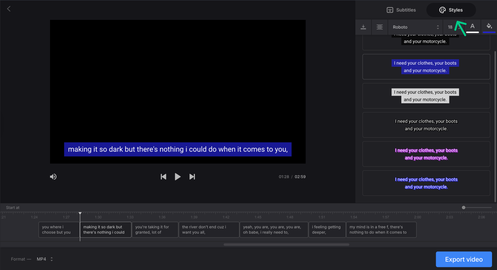 Stylize extracted lyrics from song