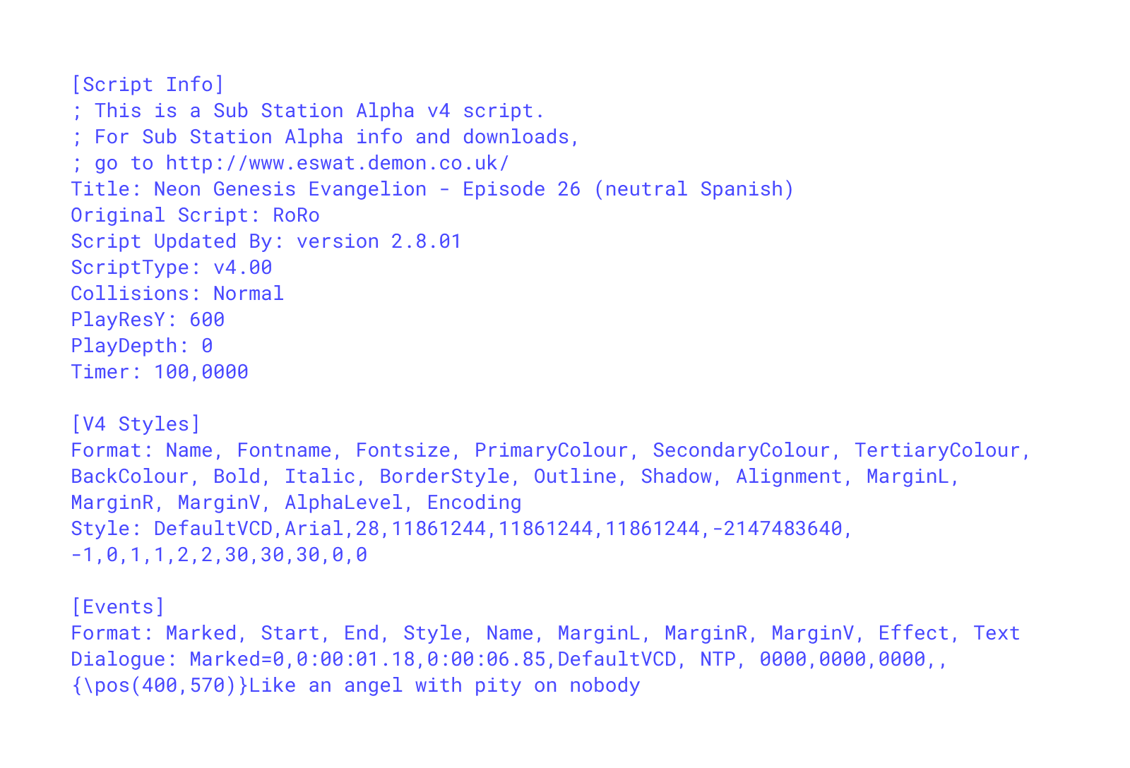 Sub Station Alpha .ssa subtitle file format 