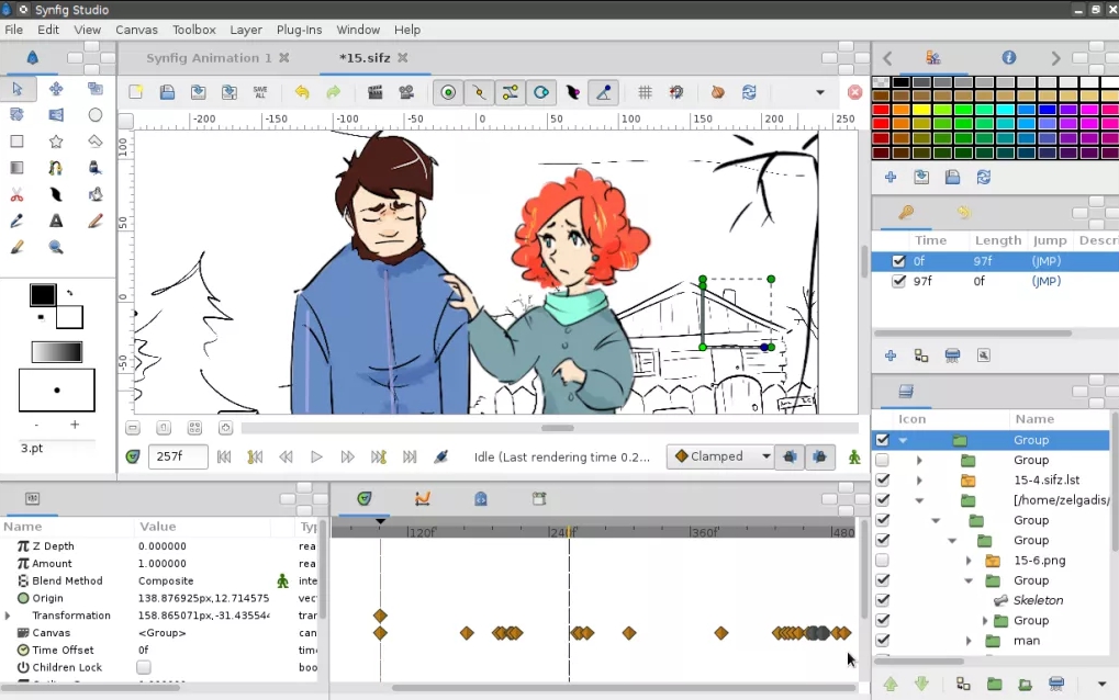 Desktop window of the good 2D animation software Synfig