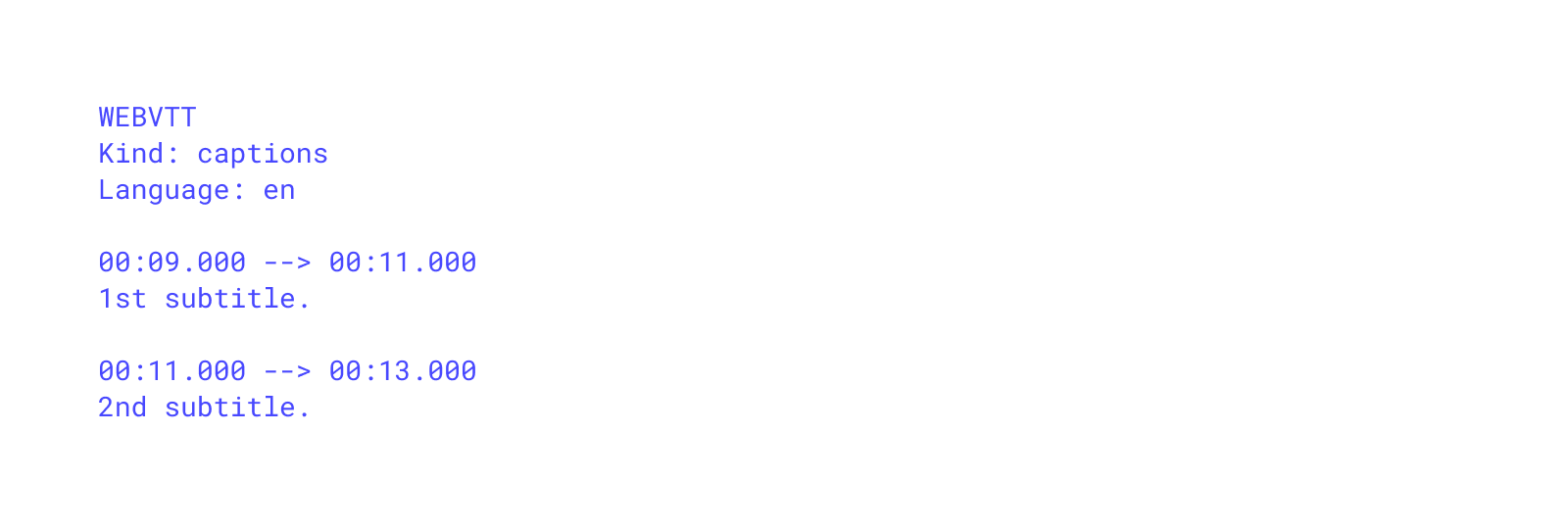 WebVTT .vtt subtitle file format